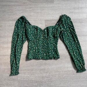 Size 0 Reformation Green Floral Pinto Top- Coriander 1155